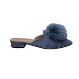 Giuseppe Zanotti Women’s Gray Faux Suede Pom-Pom Almond Toe Slip-On Mules Size 9