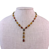 Vintage Statement Necklace Gold Tone Amber & Red Gemstones Bezel Set