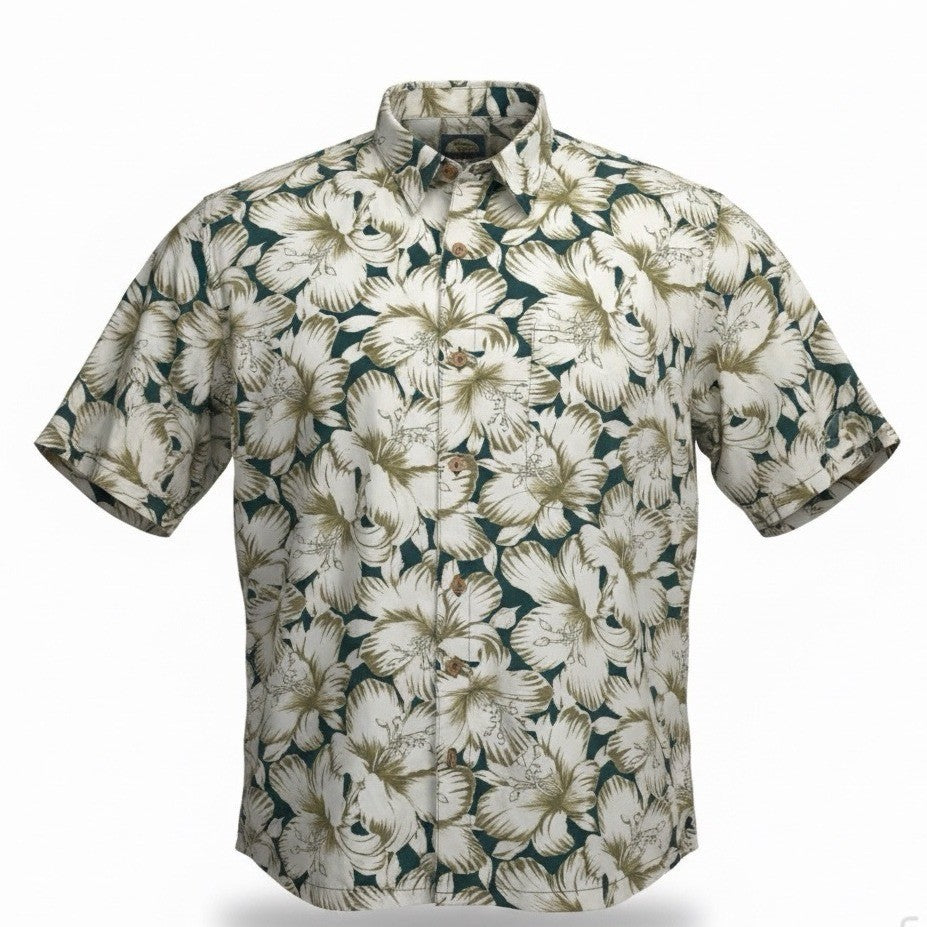 Tommy Bahama Mens Beige & Navy Floral Short Sleeve Hawaiian Shirt Size XL