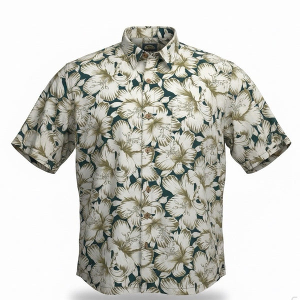 Tommy Bahama Mens Beige & Navy Floral Short Sleeve Hawaiian Shirt Size XL