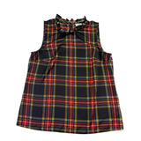 J.Crew Women’s Plaid Ruffle Neck Sleeveless Top Black/Red Lightweight Sz XS