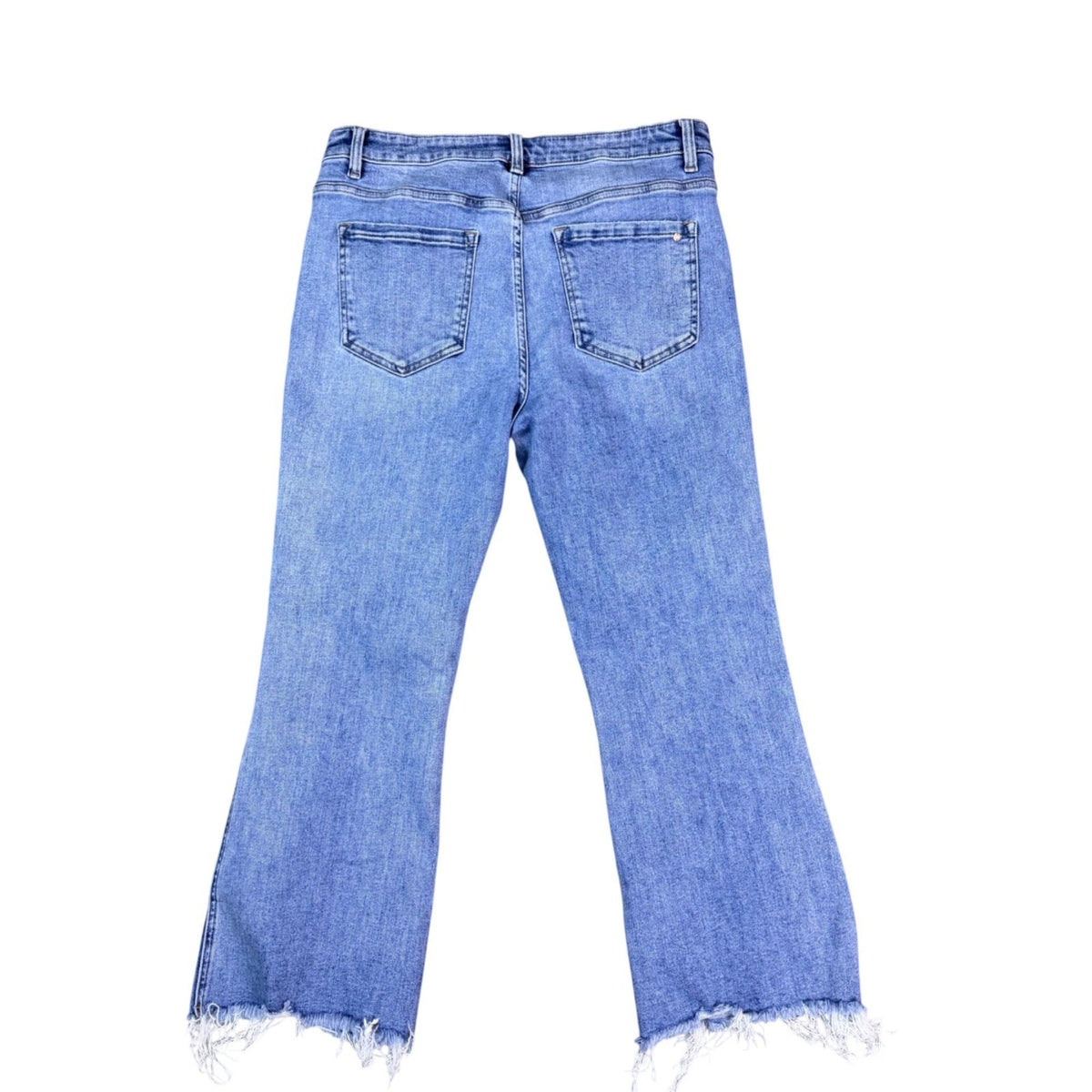 Mica Womens Blue Denim Frayed Hem Flared Jeans Comfortable Stretch Size 31