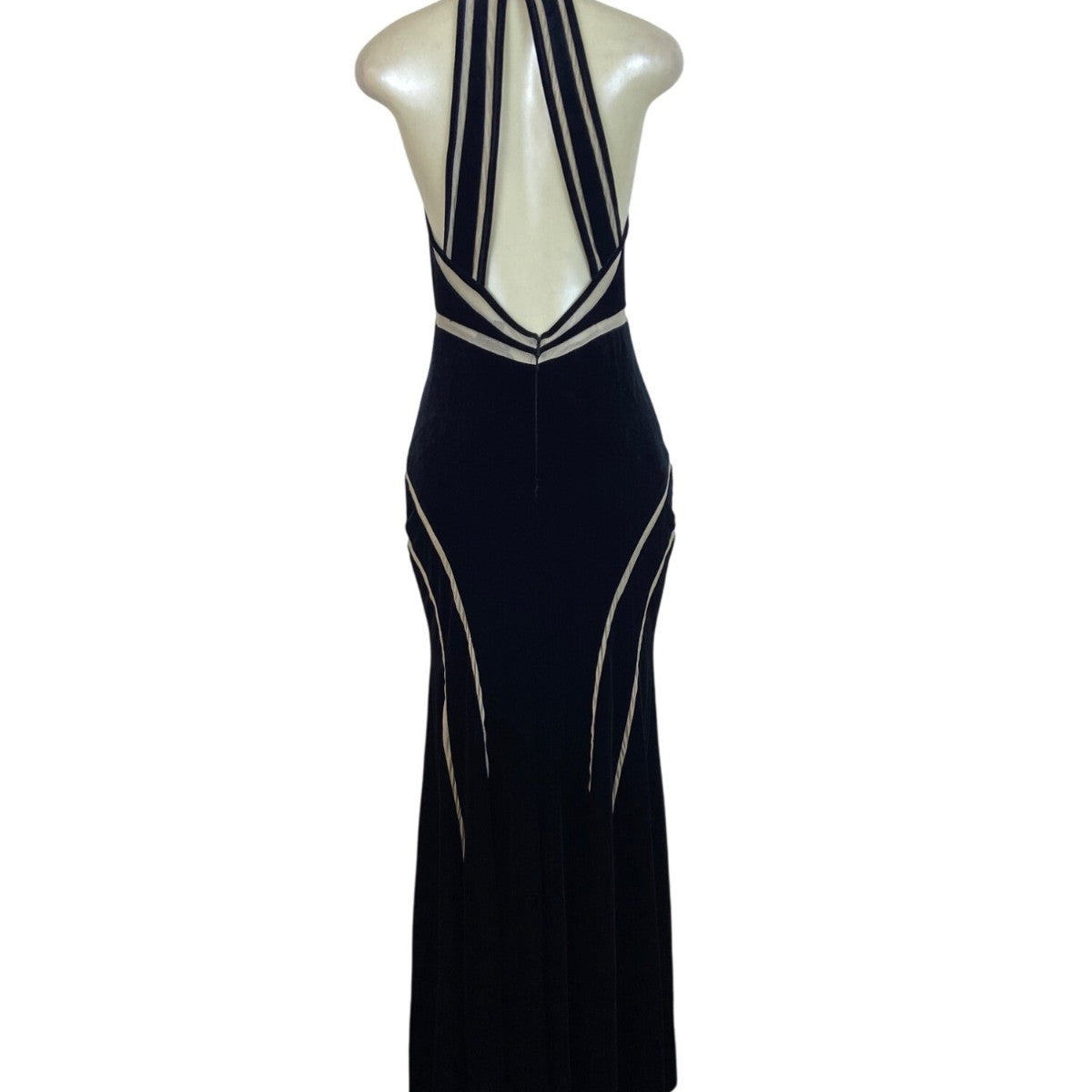 Xscape Womens Black Velvet Evening Gown Maxi Dress With Beige Trim 8 - New