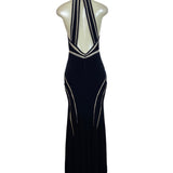 Xscape Womens Black Velvet Evening Gown Maxi Dress With Beige Trim 8 - New