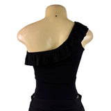 Jun & Ivy Womens Black Rayon One-Shoulder Top Ruffle Detail Sz S - NWT