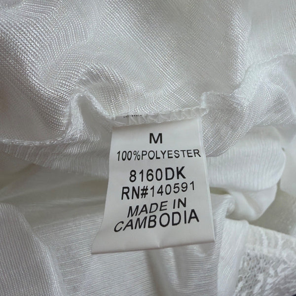 C By CQ Womens White Lace Puff-Sleeve Tiered Dress Floral Fully Lined Sz M