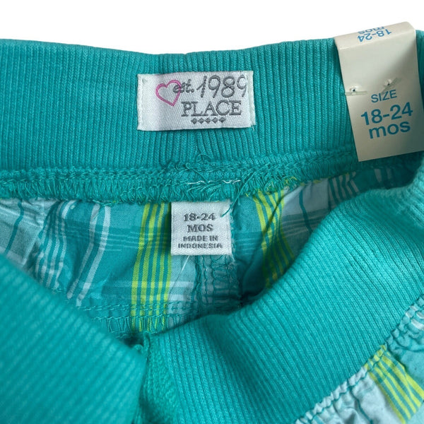 The Childrens Place Girls Toddler Plaid Shorts Teal & Green 12-18M - New