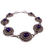 Sterling Silver 925 Womens Purple Amethyst Cabochon Bracelet Ornate Oval Bezels