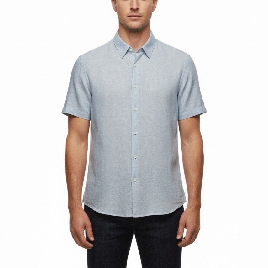 Perry Ellis Mens Light Blue Linen Short Sleeve Shirt Sz XL