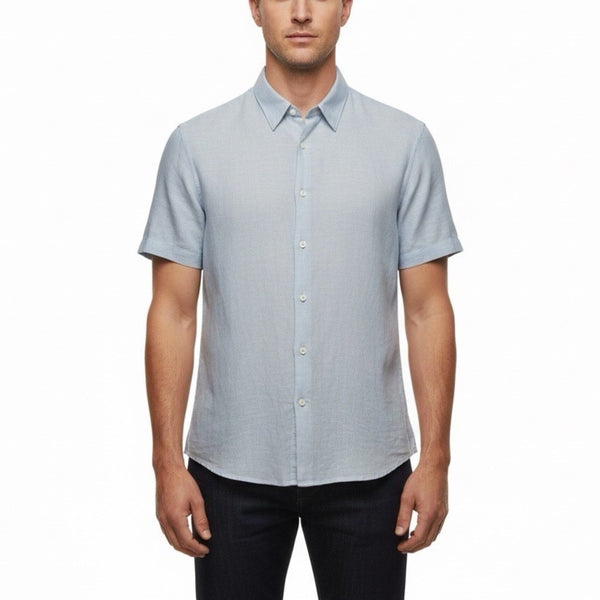 Perry Ellis Mens Light Blue Linen Short Sleeve Shirt Sz XL