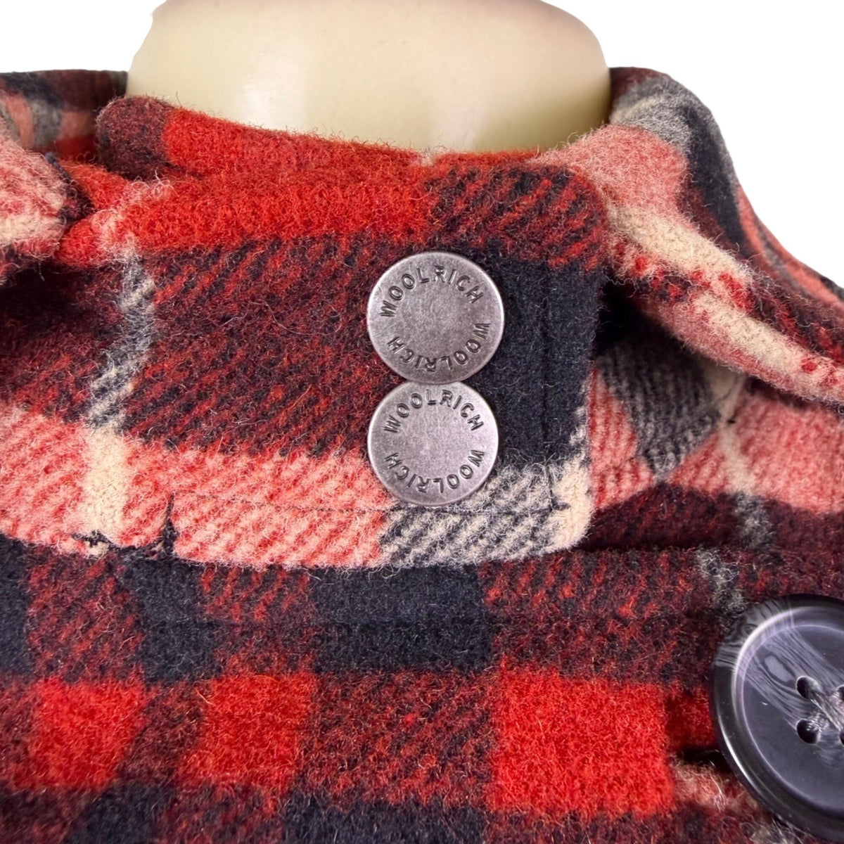 Woolrich Womens Red Plaid Wool Blend Double-Breasted Jacket Winter Coat Size L