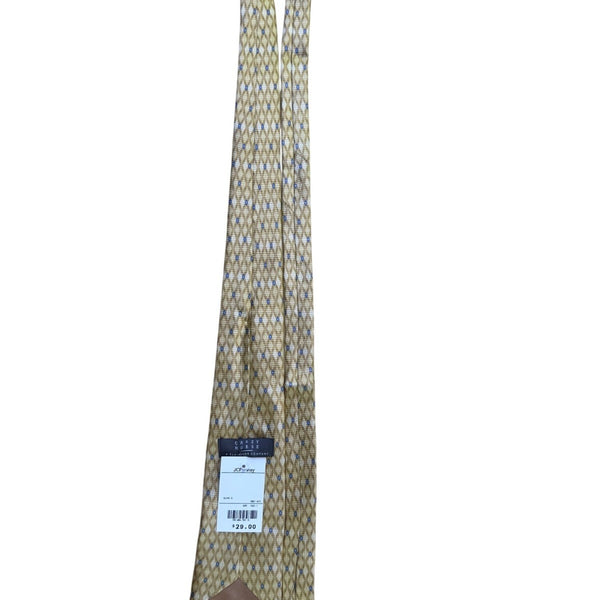 Crazy Horse Mens Gold & Blue Printed 100% Silk Tie Diamond Pattern