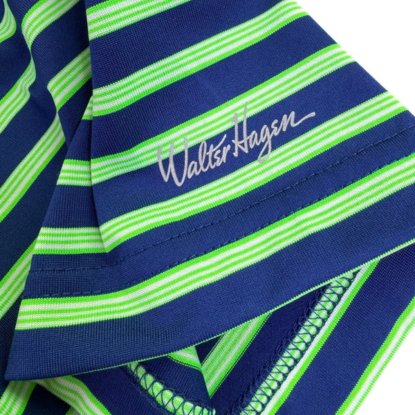 Walter Hagen Mens Navy Blue/Green Striped Polo Shirt Short Sleeve Sz L