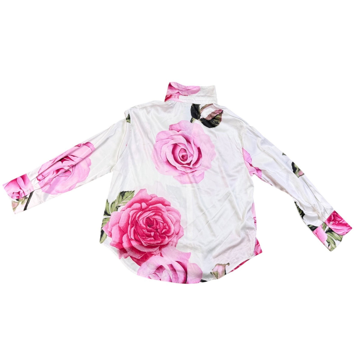 Fashion Nova Womens White Floral Roses Button-Up Shirt Size XL