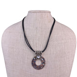 Silver Tone Womens Black Leather Necklace W/ White Eye Stone Pendant