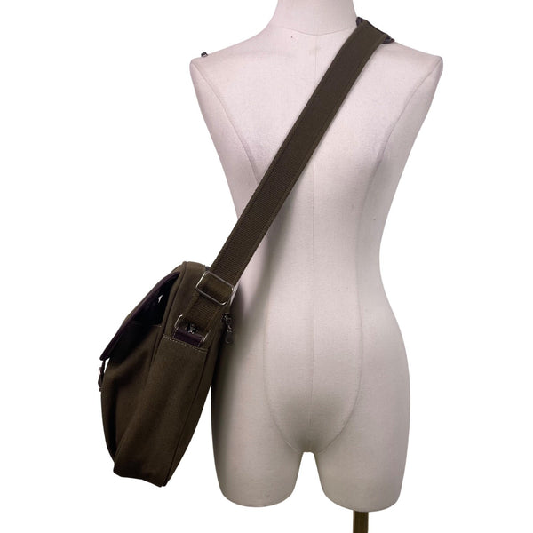 S Beyond Unisex Olive Canvas Adjustable Strap Leather Accents Crossbody Bag