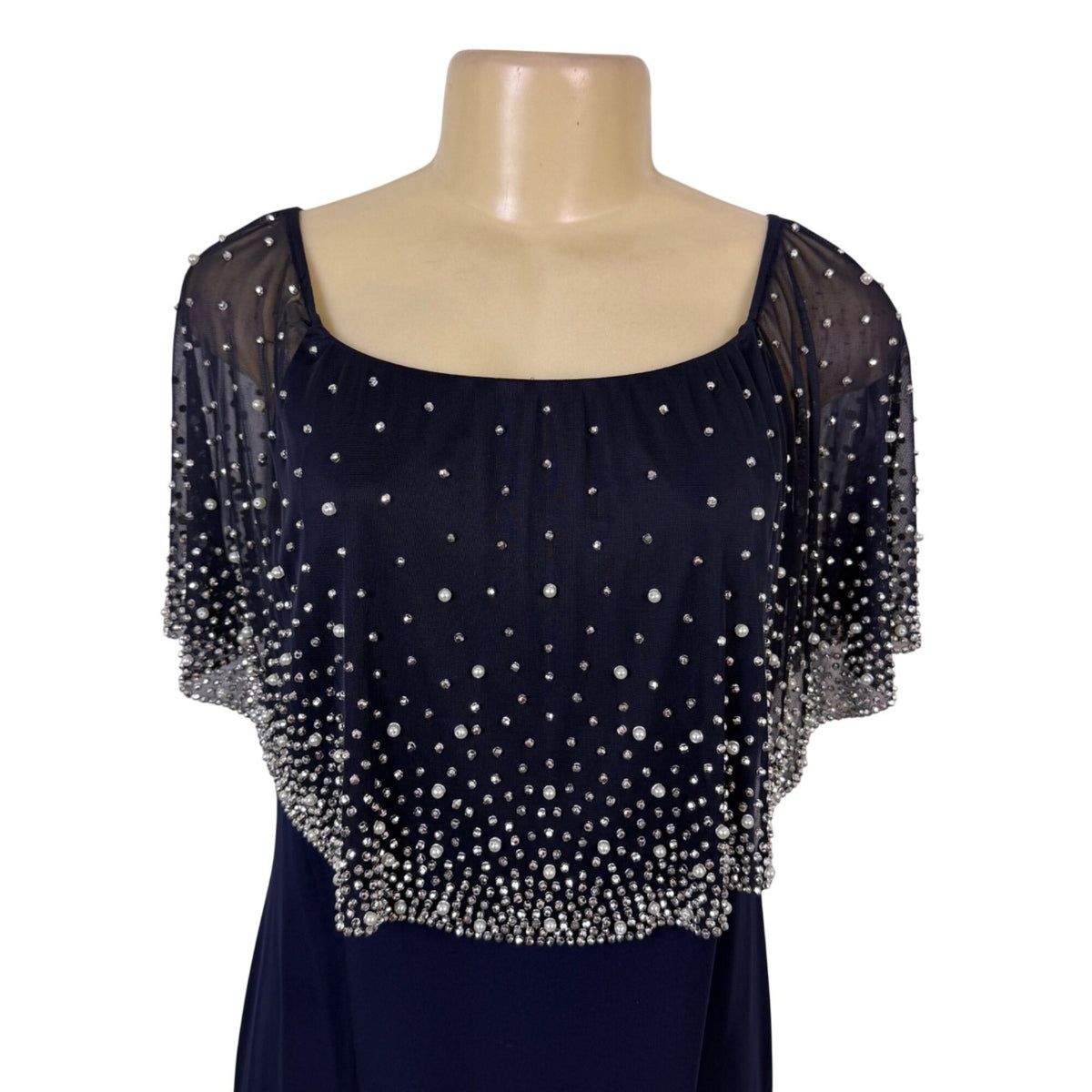 MSK Womens Navy Polyester Beaded Chiffon Overlay Midi Dress Size M
