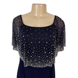 MSK Womens Navy Polyester Beaded Chiffon Overlay Midi Dress Size M