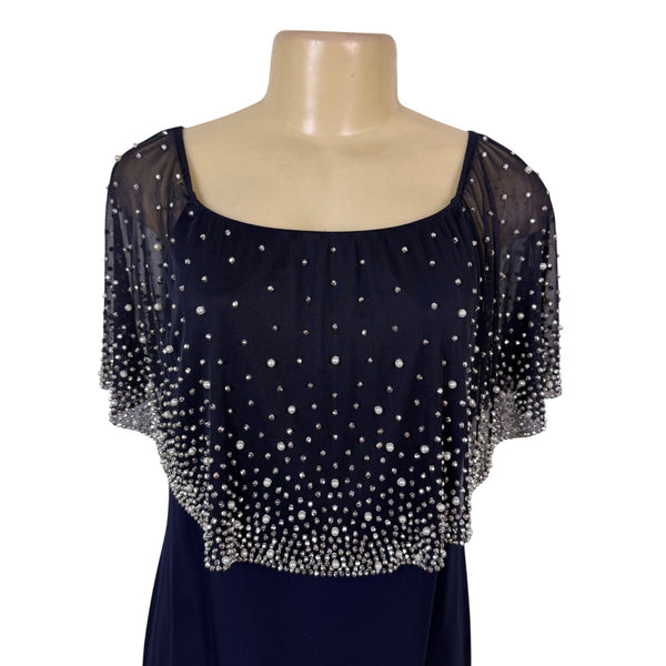 MSK Womens Navy Polyester Beaded Chiffon Overlay Midi Dress Size M