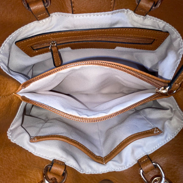 Lauren Conrad Women’s Brown Faux Leather Gold Flower Hardware Shoulder Bag