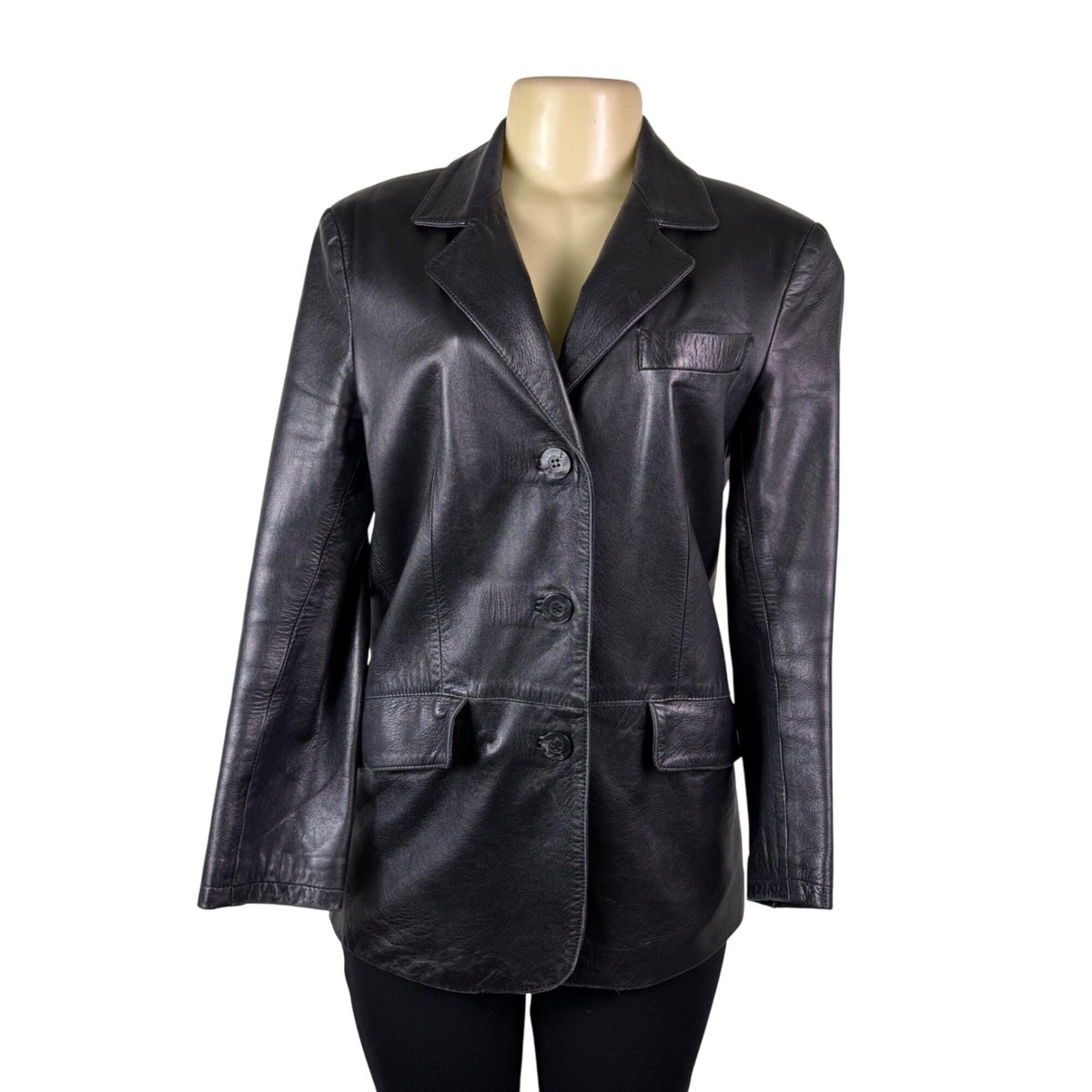 Versari Womens Black Leather Blazer Jacket Made In Italy Size 42