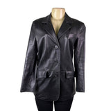 Versari Womens Black Leather Blazer Jacket Made In Italy Size 42
