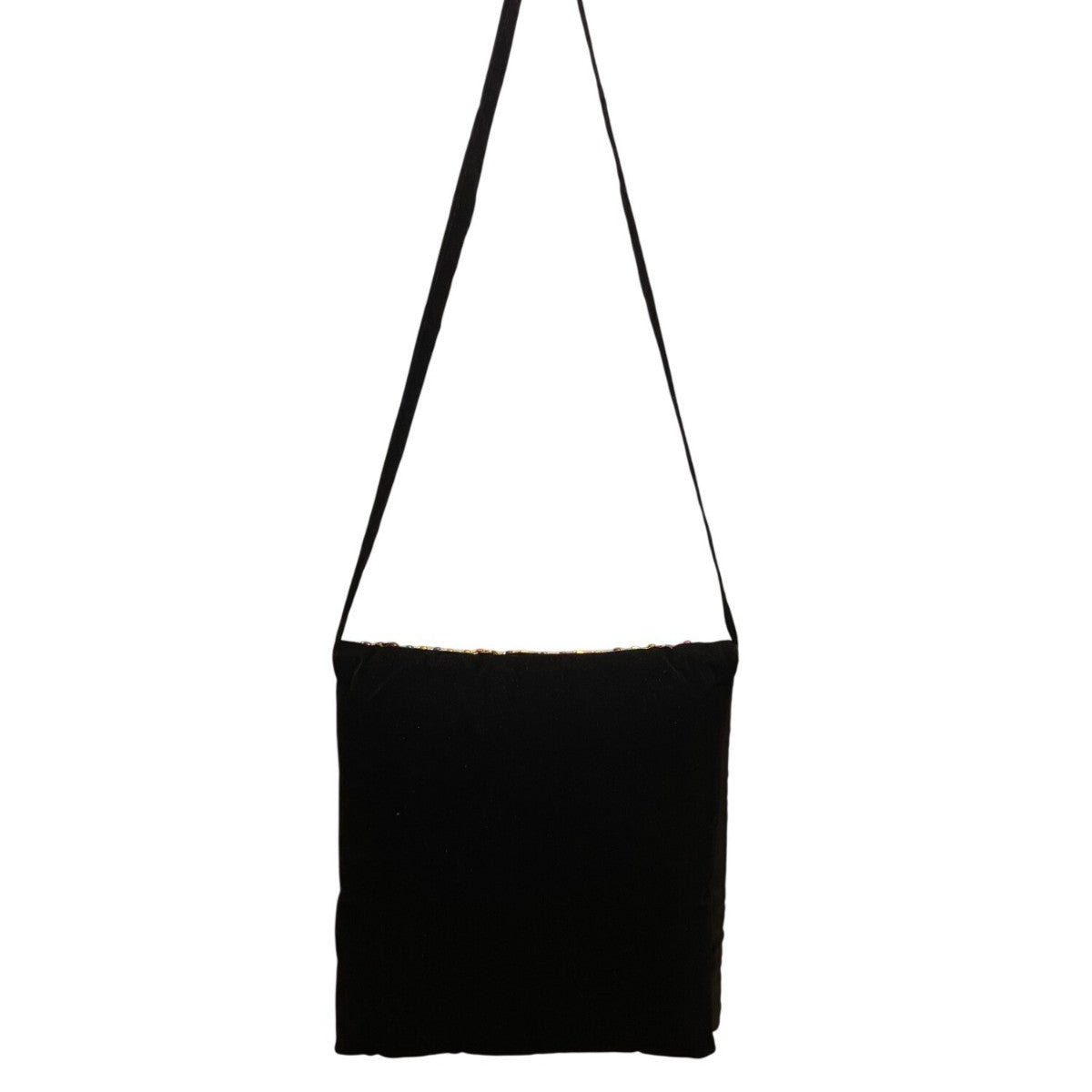 Embroidered Black Multicolor Floral Pattern Zipper Ethnic Boho Shoulder Bag