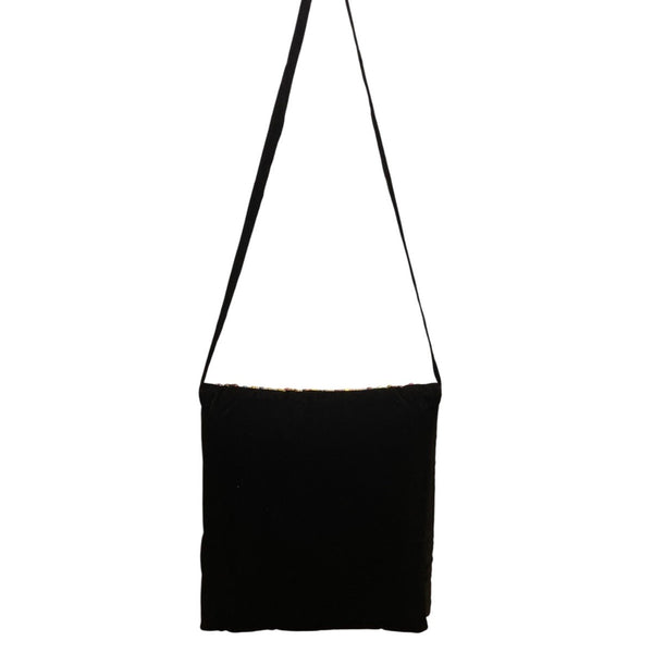 Embroidered Black Multicolor Floral Pattern Zipper Ethnic Boho Shoulder Bag