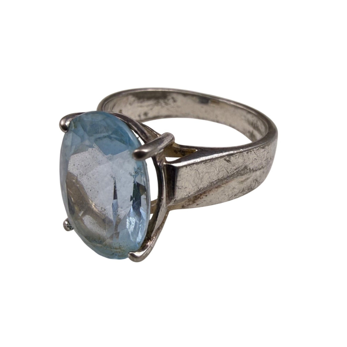 Sterling Silver Womens Blue Glass Gemstone Ring Polished Oval Cut 925 Sz 6