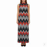 Chevron Pattern Womens Sleeveless Maxi Dress Red/Black/Gray Sz L