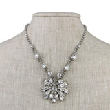 Vintage Womens Silver Tone Rhinestone Statement Necklace Starburst Pendant Adjus