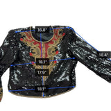 Marie Ellyse Womens Black Sequin & Gold Embellished Silk Cropped Jacket Size L