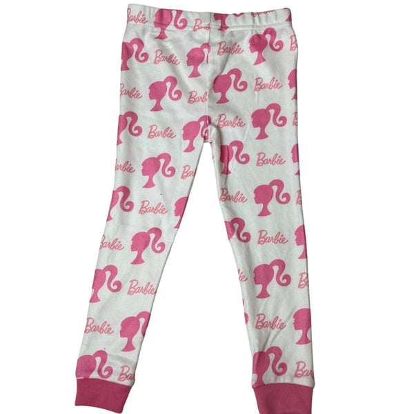 Barbie Girls Long Sleeve Pajama Set With Pink Logo & Silhouette White Sz 2T- NEW