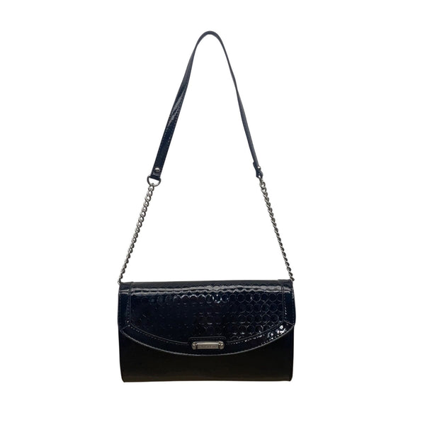 Nine West Women’s Black Patent Leather With Shoulder Chain Strap Clutch