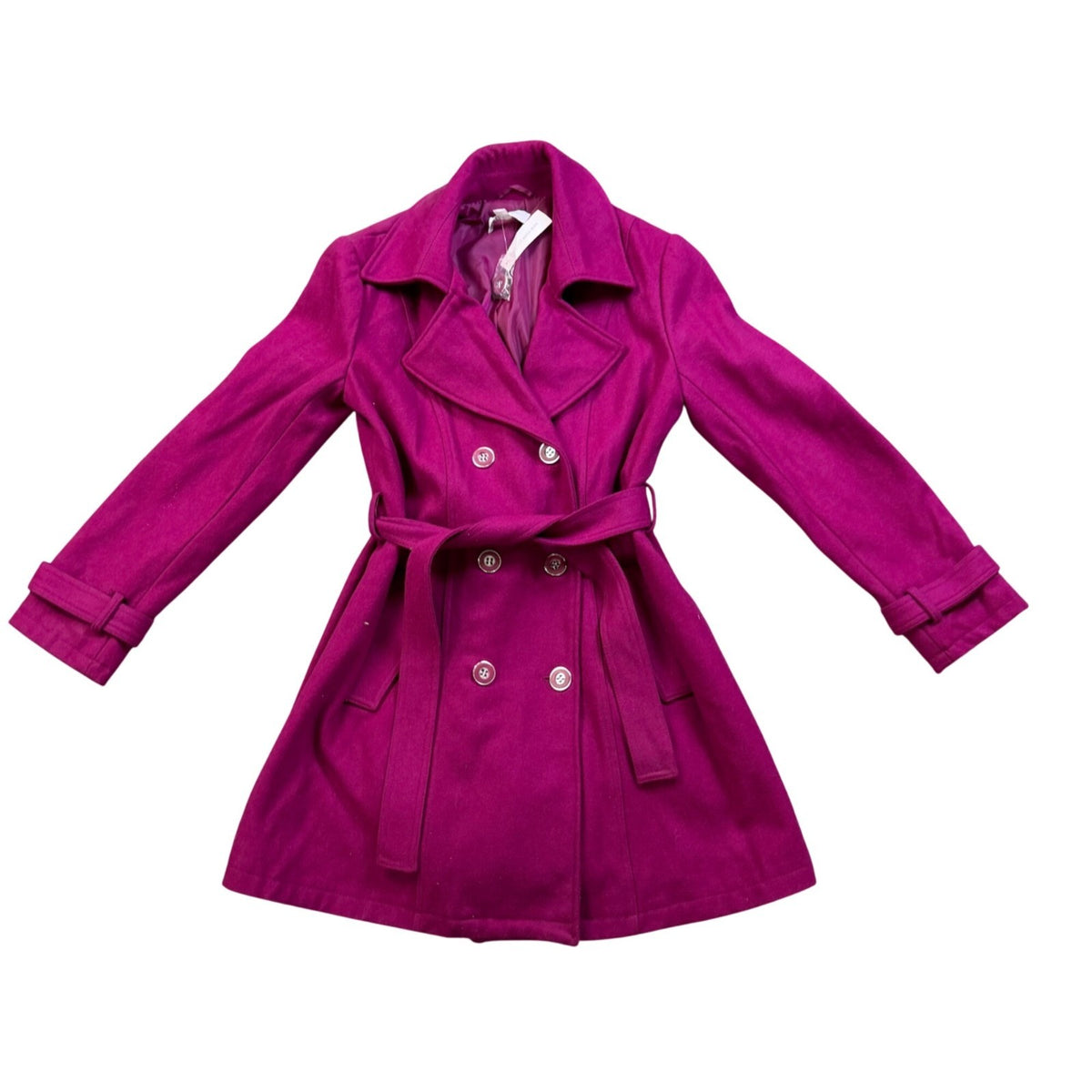 New York & Company Womens Magenta Double-Breasted Trench Coat Size L