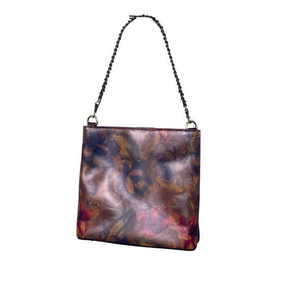 Patricia Nash Womens Brown Leather Floral Embossed Chain Strap Shoulder Tote Bag