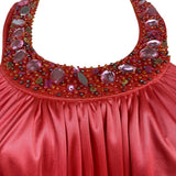 My Michelle Womens Red Satin Halter Evening Gown With Beaded Detailing Size XL