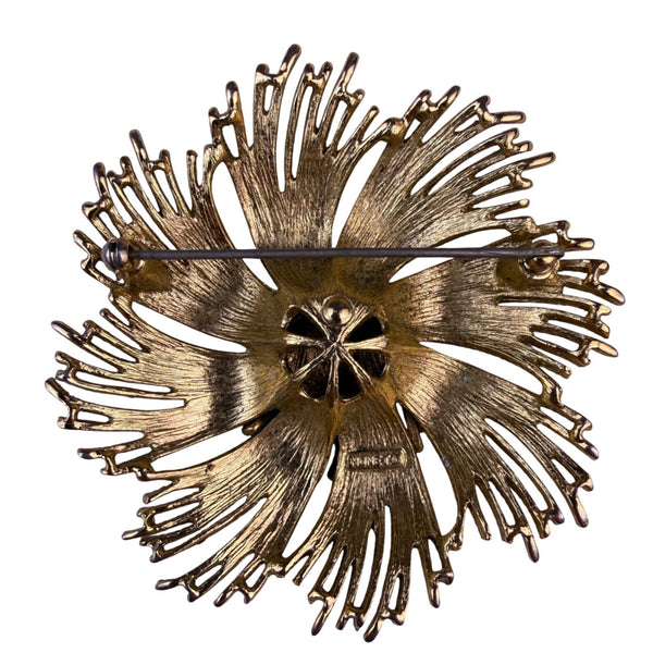 Monet Womens Gold Tone Metal Floral Fringe Brooch Pin Signed Vintage Jewelry
