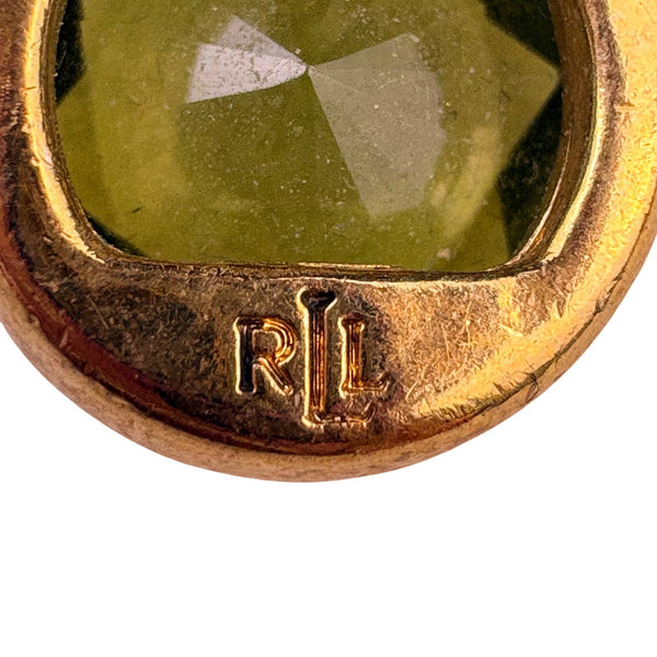 Ralph Lauren Womens Gold Tone Oval Green Crystal Stud Earrings