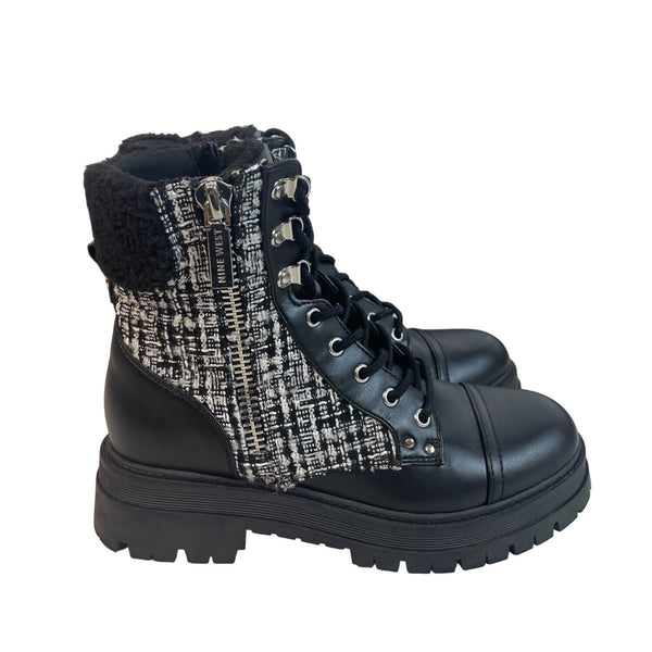 Nine West Women's Black And White Side Zipper Hi Top Boots Sz 9M