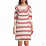 Lilla  P Womens Red / White Striped Dress 3/4 Sleeve Pockets Casual Sz XS