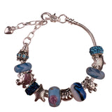 Silver-Tone Womens Blue Glass Bead Charm Bracelet Adjustable Turtle Starfish
