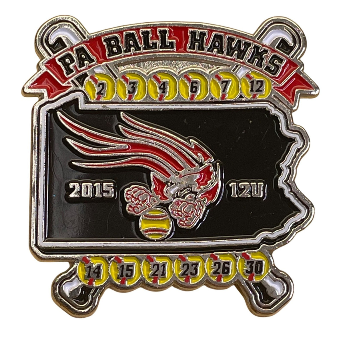 PA Ball Hawks Baseball Team Trading Pin With Black Red & Yellow Design