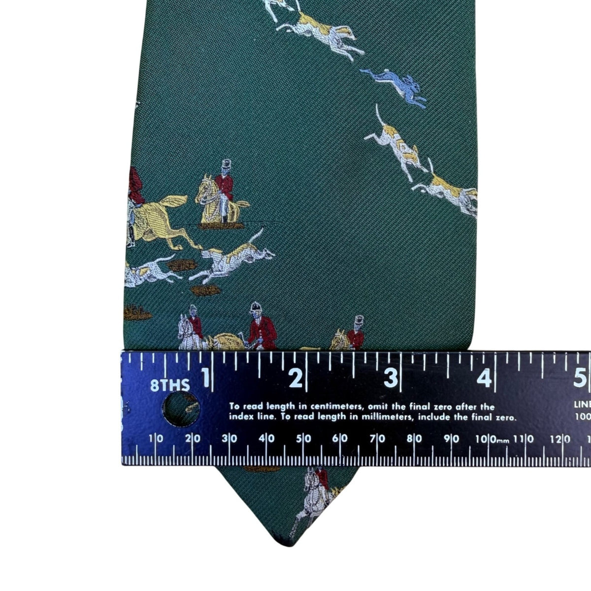 Britches Mens Green Silk Jockey Horse Riding Scene Neck Tie Approx. 57.5" Long