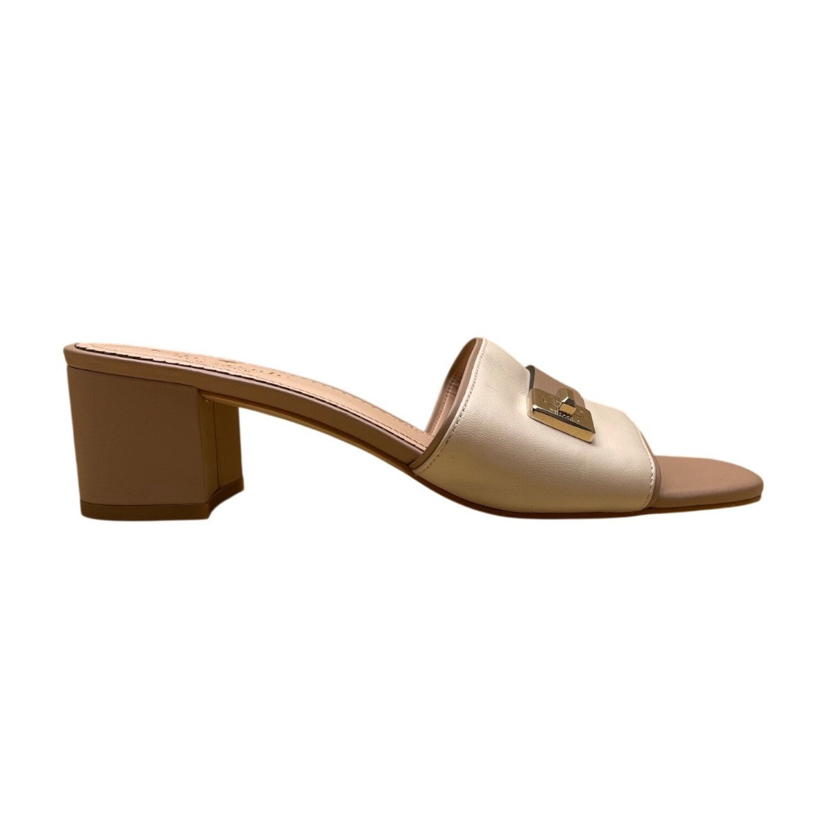 Kate Spade Women’s Beige & Pink Leather Phoebe Block Heel Slide Sandals Sz 7.5B