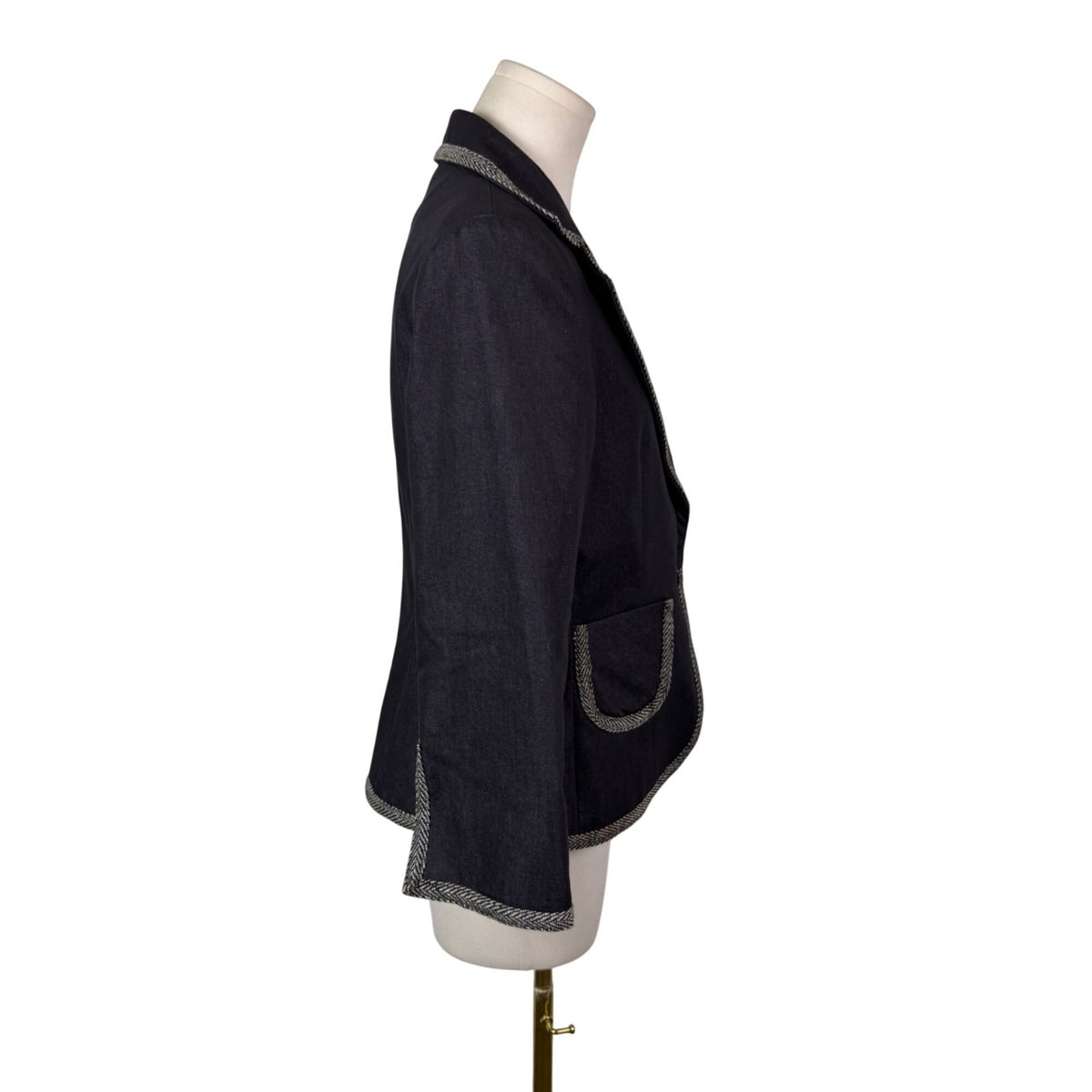 Donna Rae Womens Black Cotton Blend Jacket Textured Trim Single Button Size 10