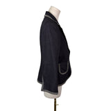 Donna Rae Womens Black Cotton Blend Jacket Textured Trim Single Button Size 10