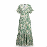 Minkpink Womens Green Floral Maxi Dress With Ruffle Sleeves & Buttons Size L