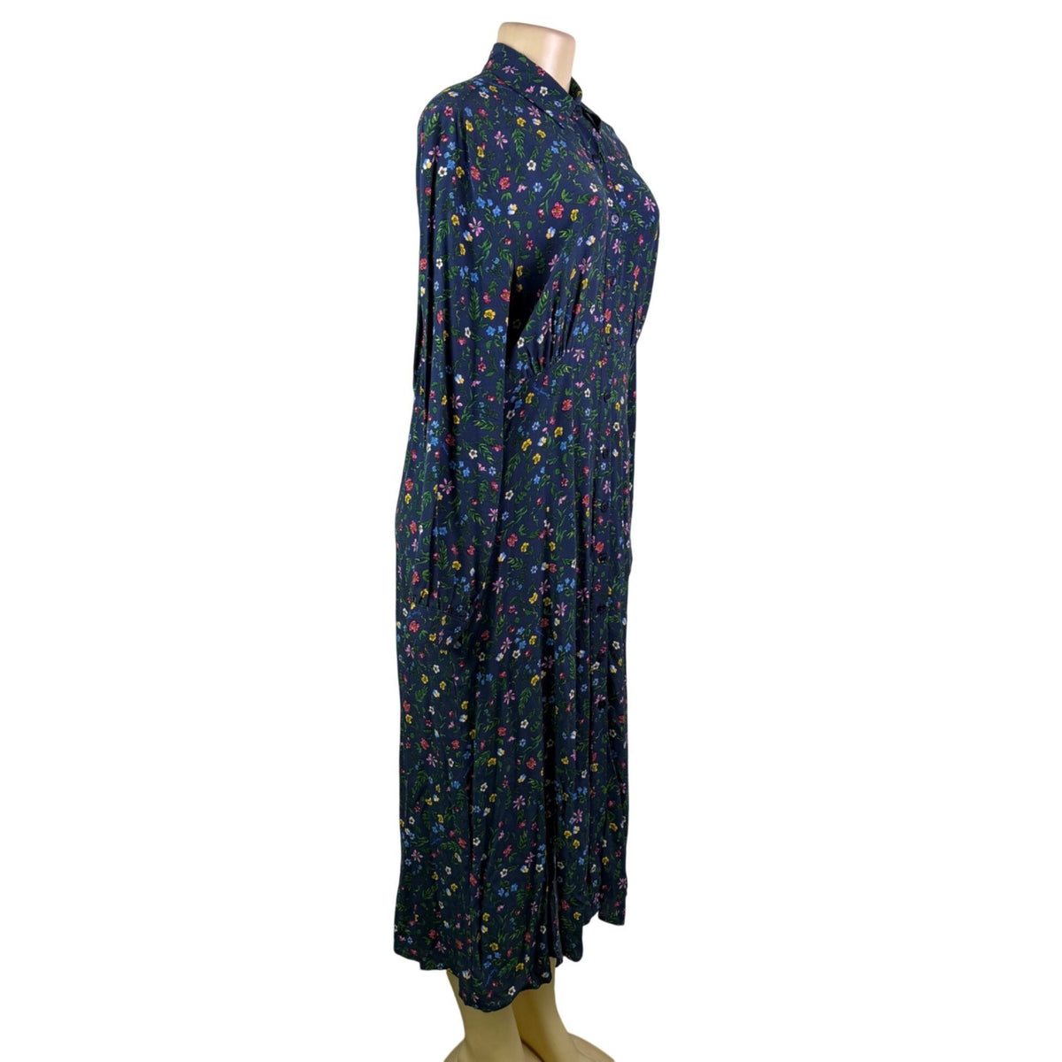 Pepe Jeans Womens Blue Floral Polyester Button-Down Midi Dress Size L