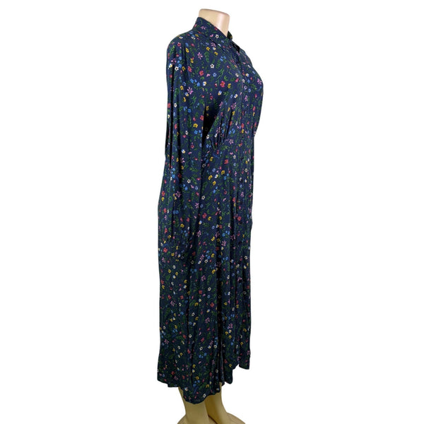 Pepe Jeans Womens Blue Floral Polyester Button-Down Midi Dress Size L